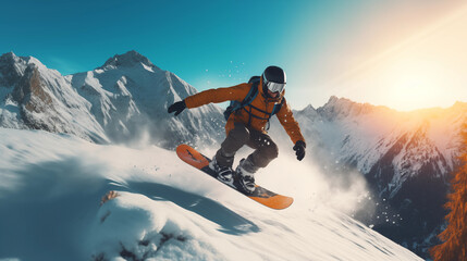 Fototapeta na wymiar snowboarding in the mountains