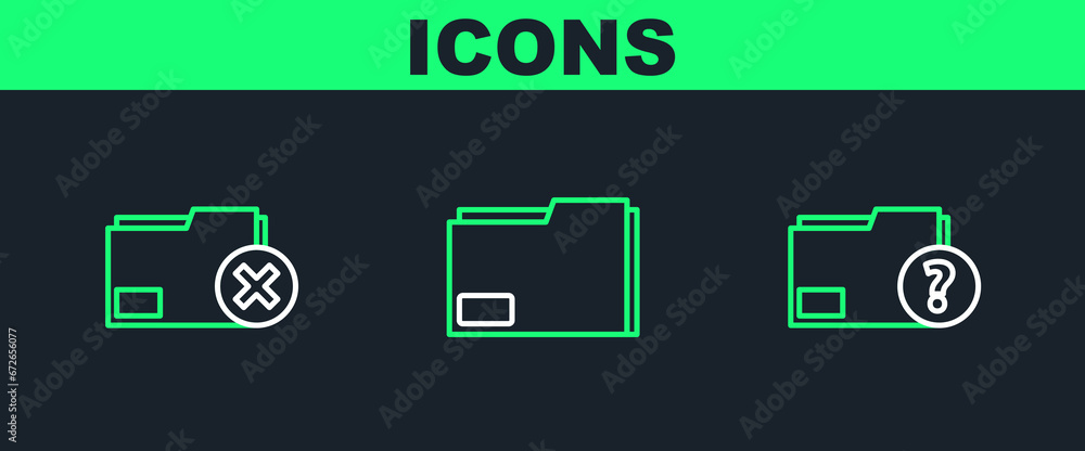Poster set line unknown document folder, delete and document icon. vector
