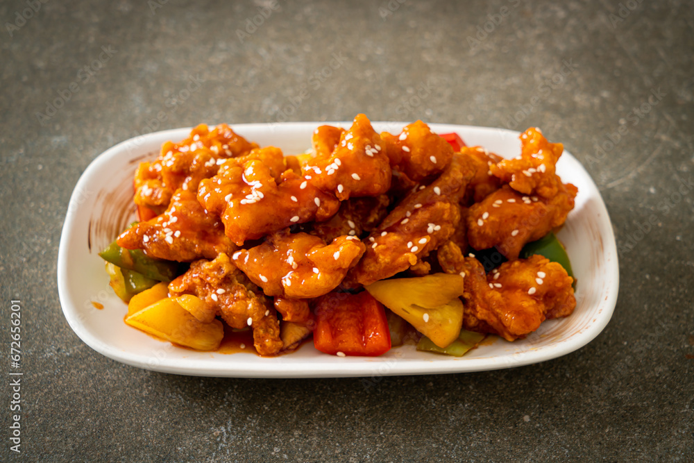 Wall mural fried crispy chicken with sweet and sour sauce