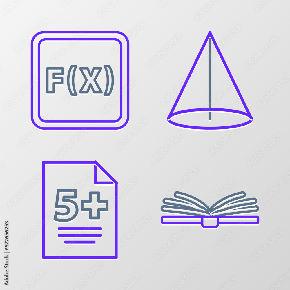 Canvas Prints set line open book, test or exam sheet, geometric figure cone and function mathematical symbol icon.