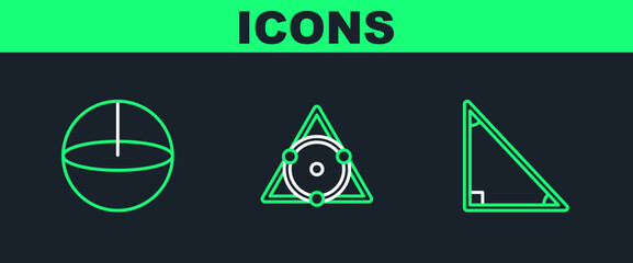 Set line Triangle math, Geometric figure Sphere and icon. Vector