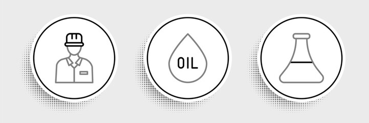 Set line Oil petrol test tube, Oilman and drop icon. Vector