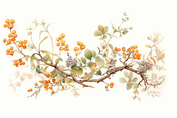 watercolor botanical illustration with plants Chinese medicine and cosmetics