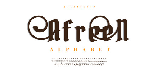 AFREEN Lettering Fashion Designs. Modern elegant alphabet letters font and number. Minimalist typography fonts regular, typeface uppercase and lowercase. - obrazy, fototapety, plakaty