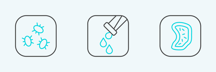 Set line Bacteria, and Test tube and flask icon. Vector