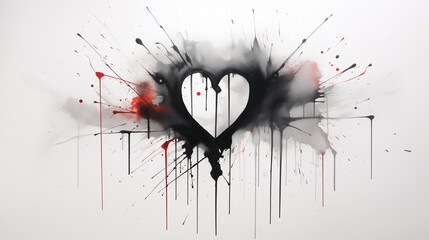 Black heart bleeding feelings of red, watercolor art. - obrazy, fototapety, plakaty