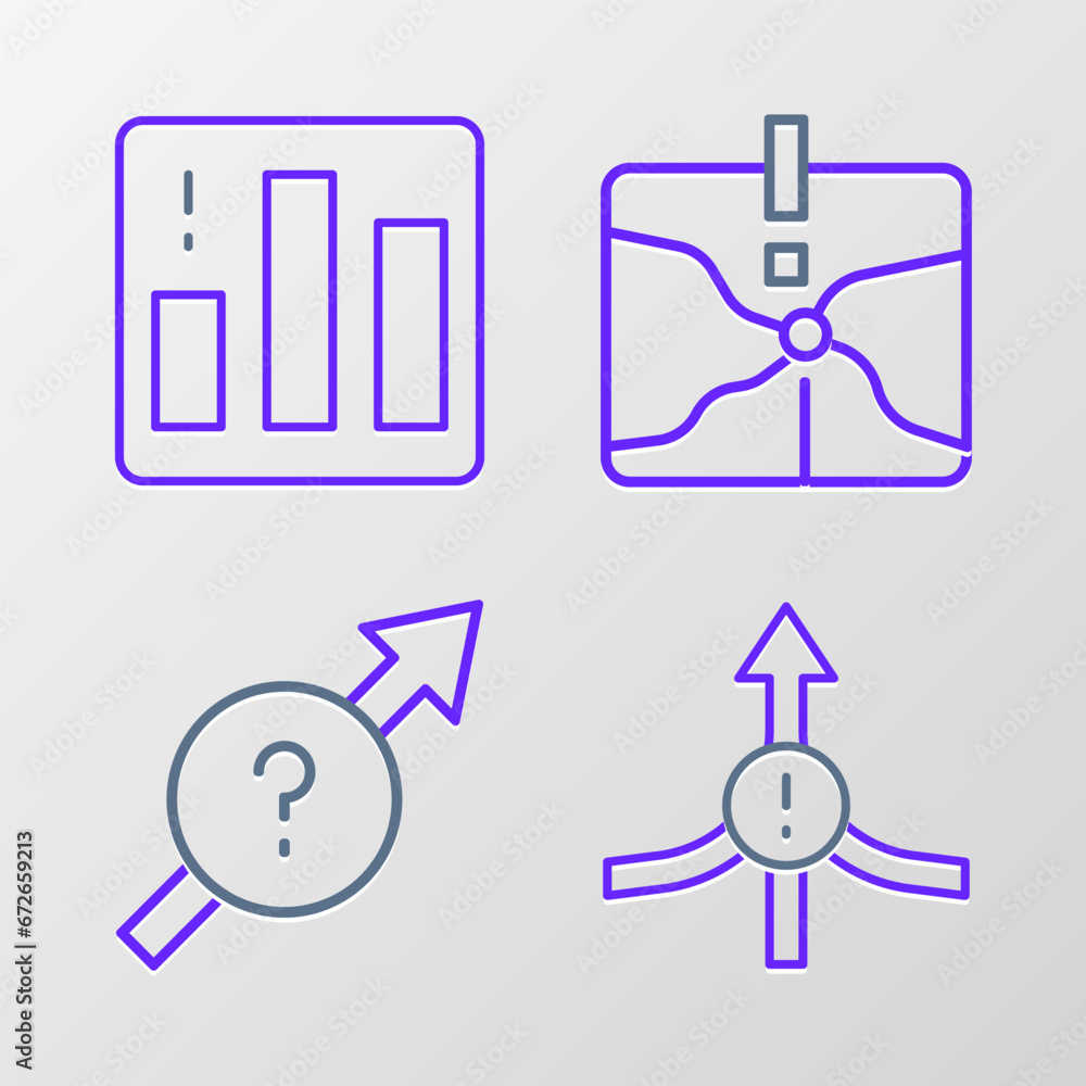 Aufkleber set line arrow, intersection point and pie chart infographic icon. vector