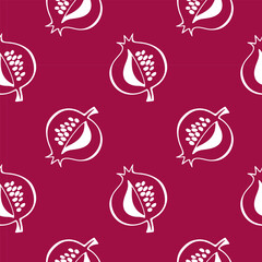 Pomegranate red pattern, hand drawn white stylized fruit.