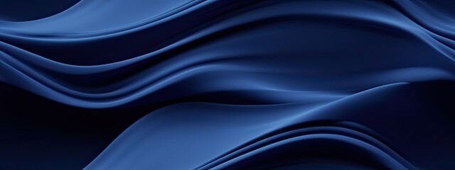 Fototapeta premium Seamless Silk satin fabric. Navy blue color. Abstract dark elegant background with space for design. Soft wavy folds. Drapery. Gradient. lines. Shiny. Shimmer. Glow.Template. Wide banner. Panoramic.
