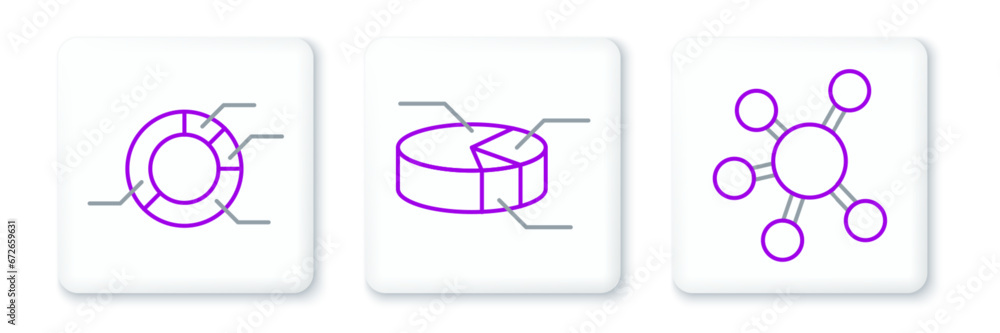 Poster set line project team base, pie chart infographic and icon. vector