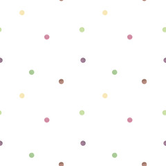 Seamless pattern of delicate watercolor spots of pink, purple, green, brown, yellow on a white background. Watercolor illustration. Template for packaging design, wallpaper, postcards, textiles