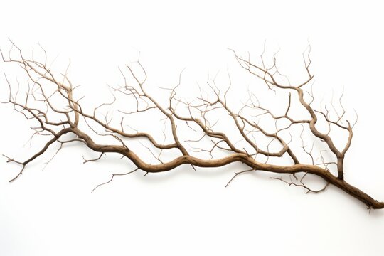 dry tree branch on a white background.