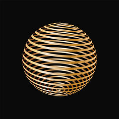 Golden rings that makes a striped sphere. Abstract luxury object - 672660207