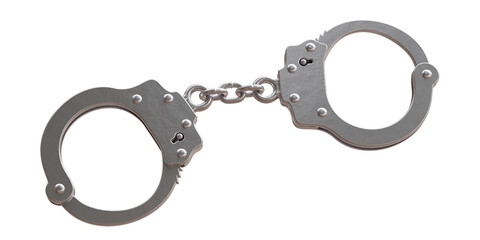 Handcuffs isolated on white transparent background. PNG. Metal chain and locked cuffs.