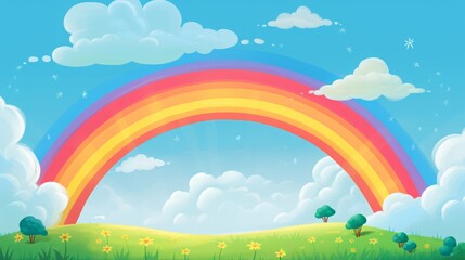rainbow color children's cartoon landscape.