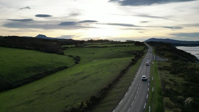Road seen from the sky at the edge of the Basque corniche