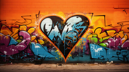 Graffiti wall art, expressive strokes, the word 'LOVE' hidden in abstract patterns, spray paint texture, street style, bold