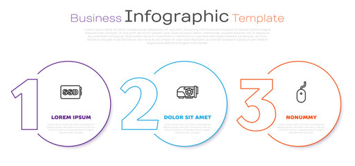 Set line SSD card, Video graphic and Computer mouse. Business infographic template. Vector