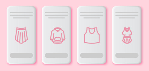 Set line Skirt, Hoodie, Undershirt and . White rectangle button. Vector