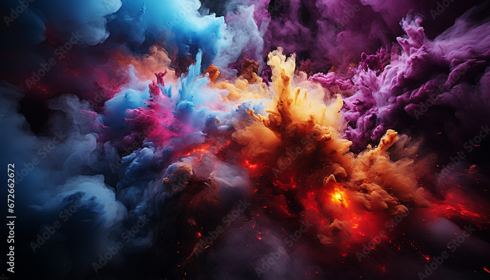 Poster glowing purple cloud explodes in vibrant fractal pattern, mysterious and futuristic generated by ai