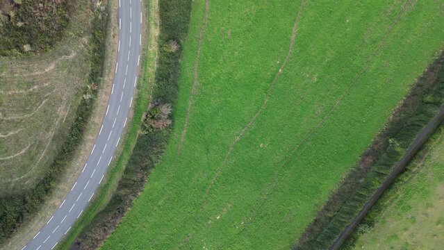 Road seen from the sky at the edge of the Basque corniche