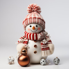 Snowman, mittens and striped scarf
