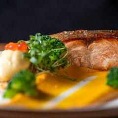 Baked salmon and baked sweet potato