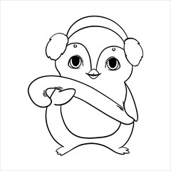 cute penguin outline character coloring vector