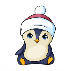 cute penguin drawing character vector color New Year