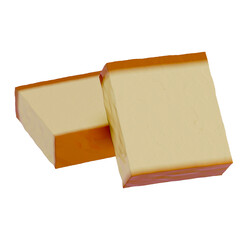 Japanese dessert Castella , Sponge cake , 3d rendering on a transparent background