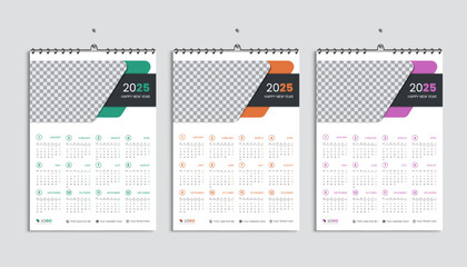 Wall Calendar 2025 Design Template Bundle, Weeks Starting Monday Clean, elegant white background template and luxury concept, suitable for home school, college and office