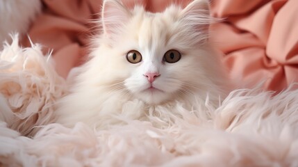 Close up cute fluffy fur happy cat