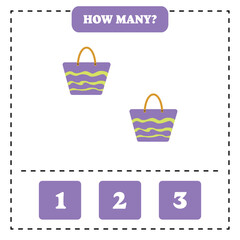 How many bag are there? Educational worksheet design for children. Counting game for kids.	