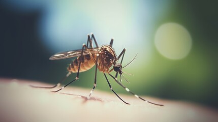 Fototapeta premium insect mosquito sits on human skin.