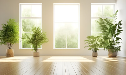 Room with window and plant. Home gardening concept. Copy space.