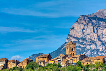 View of the town of Ainsa, Huesca, one of the most beautiful towns in Spain.