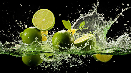 Limes with a juice splash