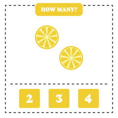 How many lemon slice are there? Educational worksheet design for children. Counting game for kids.	