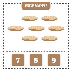 How many bread are there? Educational worksheet design for children. Counting game for kids.	
