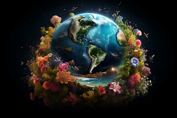 Obraz na płótnie Canvas Celebration of Earth. Blooming planet. Generative AI