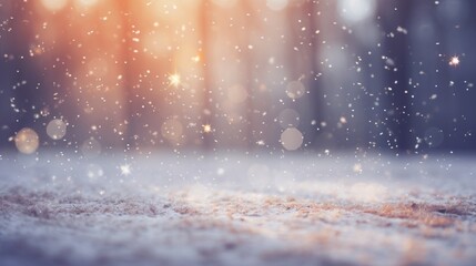 falling snow in the city blurred background.