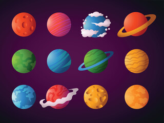 Planet Space Element Set 3D Flat