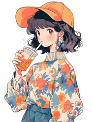 90s Japanese anime style girl, Generative AI