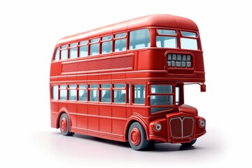 White background with a 3D representation of a bus in London. Generative AI