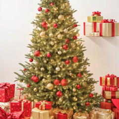 Fototapeta na wymiar Gifts beneath the Glowing Christmas Tree: Holiday Magic and Joyful Surprises