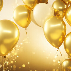 Shimmering Elegance: Gold Balloons with Ribbons Sparkling on Bokeh Background