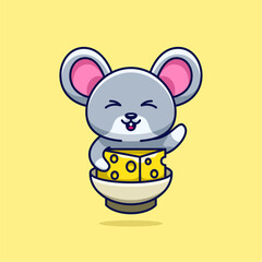 mouse eating cheese on plate