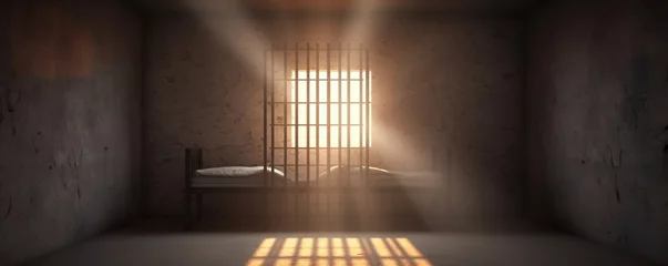 Fotobehang Prison cell with rays of light from the window © alisaaa