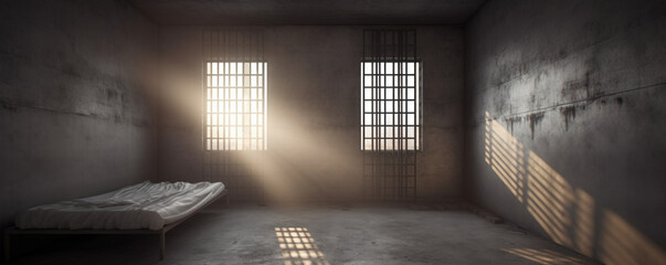 Prison cell with rays of light from the window