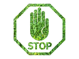 symbol of stop made from green grass or leaves isolated on transparent background, suitable for symbol stopping environmental pollution and symbol stopping tree logging. go green concept, PNG